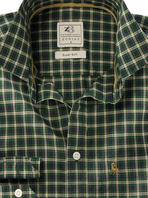 Maradona Green Check Full Sleeve Tailored Fit Casual Cotton Shirt