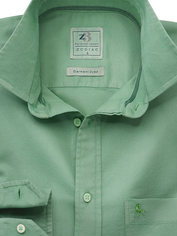 Formentera Oxford Green Solid Full Sleeve Tailored Fit Casual Cotton Shirt