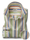 Graciosa Slub Green Striped Full Sleeve Tailored Fit Casual Cotton Shirt