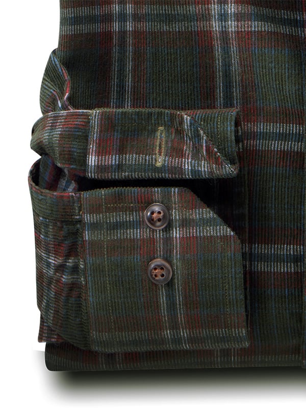 Conners Corduroy Green Check Full Sleeve Tailored Fit Casual Cotton Shirt
