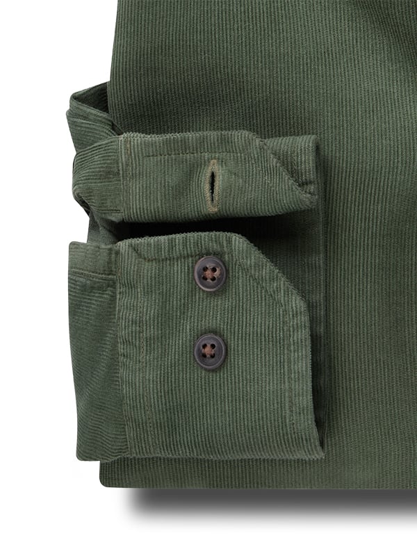 Detry Corduroy Garment Dyed Green Full Sleeve Tailored Fit Casual Cotton Shirt