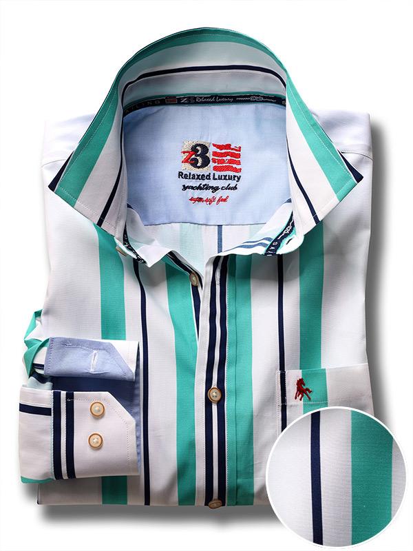Ronda Green Striped Full sleeve single cuff   Cotton Shirt