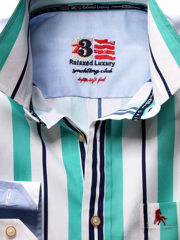 Ronda Green Striped Full sleeve single cuff   Cotton Shirt
