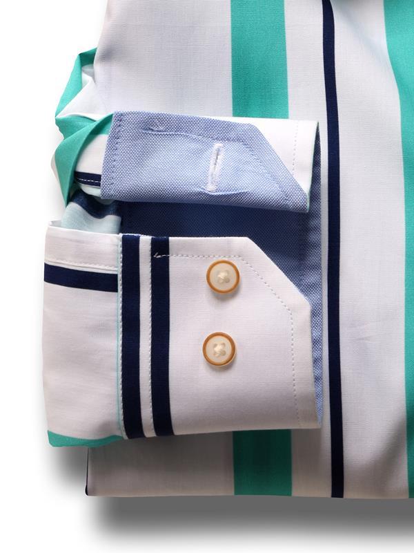 Ronda Green Striped Full sleeve single cuff   Cotton Shirt