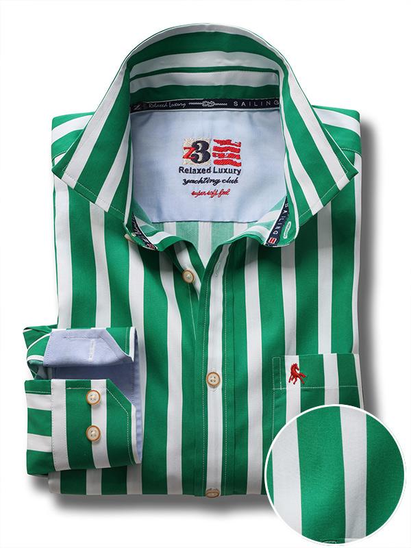 Sevilla Green Striped Full sleeve single cuff   Cotton Shirt