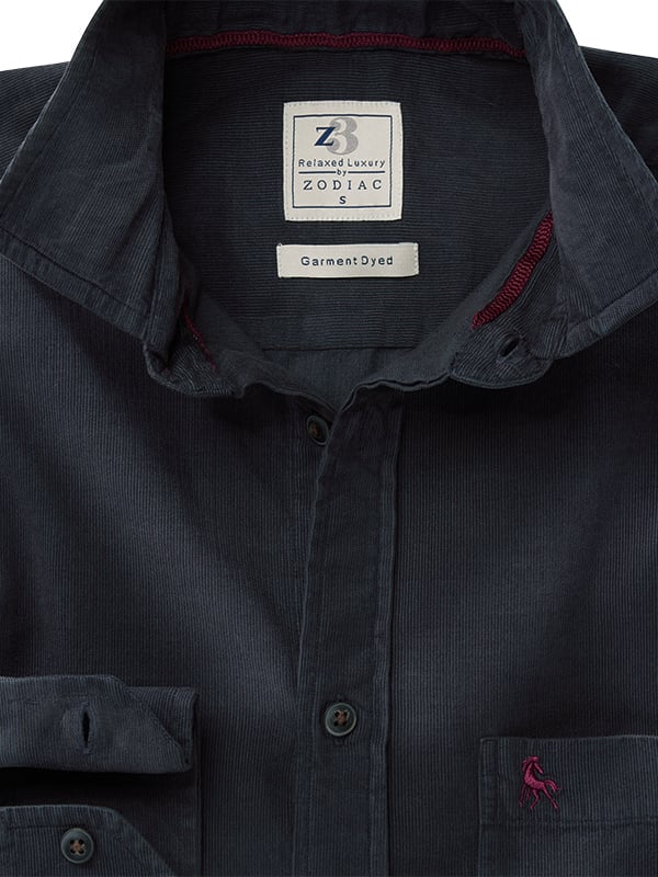 Clark Corduroy Garment Dyed Grey Full Sleeve Tailored Fit Casual Cotton Shirt