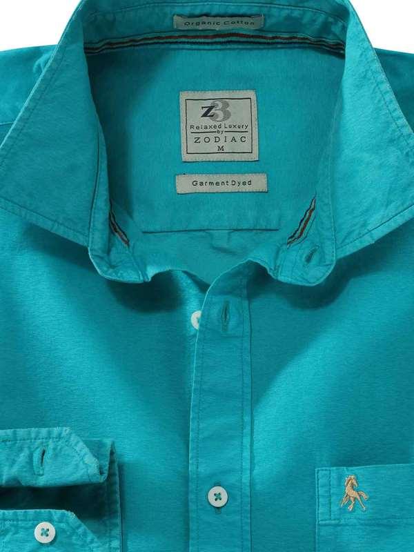 Manchester Oxford Organic Cotton Jade Solid Full Sleeve Tailored Fit Casual Shirt