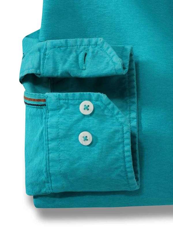 Manchester Oxford Organic Cotton Jade Solid Full Sleeve Tailored Fit Casual Shirt
