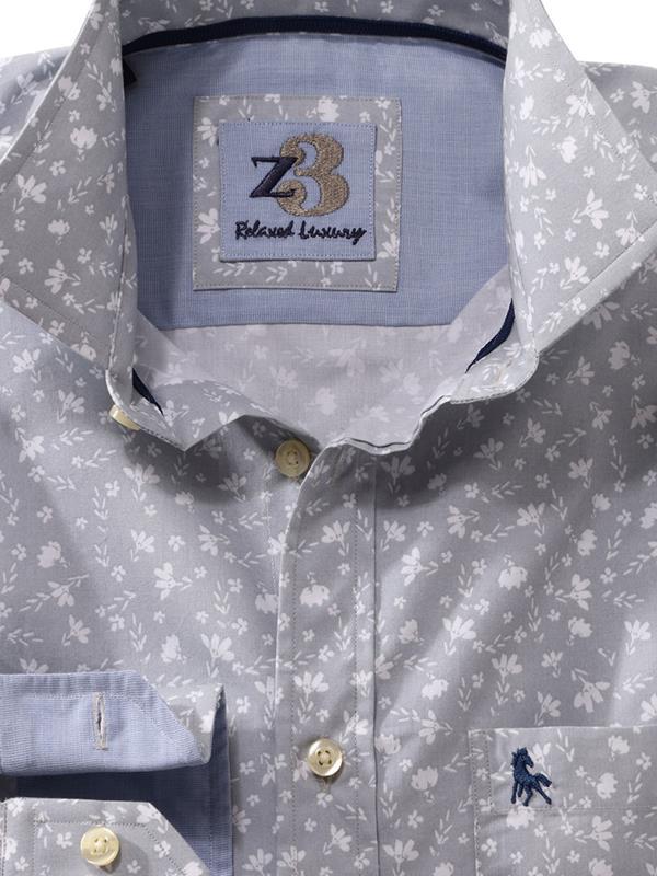 Mulanay Light Grey Printed Full sleeve single cuff   Cotton Shirt
