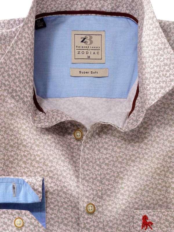 Aston Light Grey Printed Full sleeve single cuff   Cotton Shirt