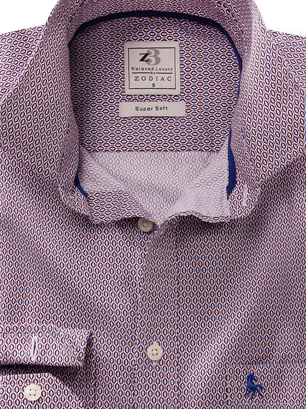 Yorke Lilac Printed Full Sleeve Tailored Fit Casual Cotton Shirt