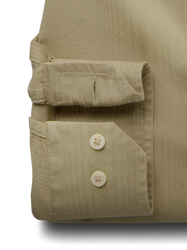 Bryson Dobby Garment Dyed Light Brown Striped Full Sleeve Tailored Fit Casual Cotton Shirt