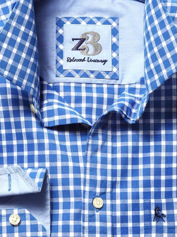 Crowe Medium Blue Check Cotton Shirt