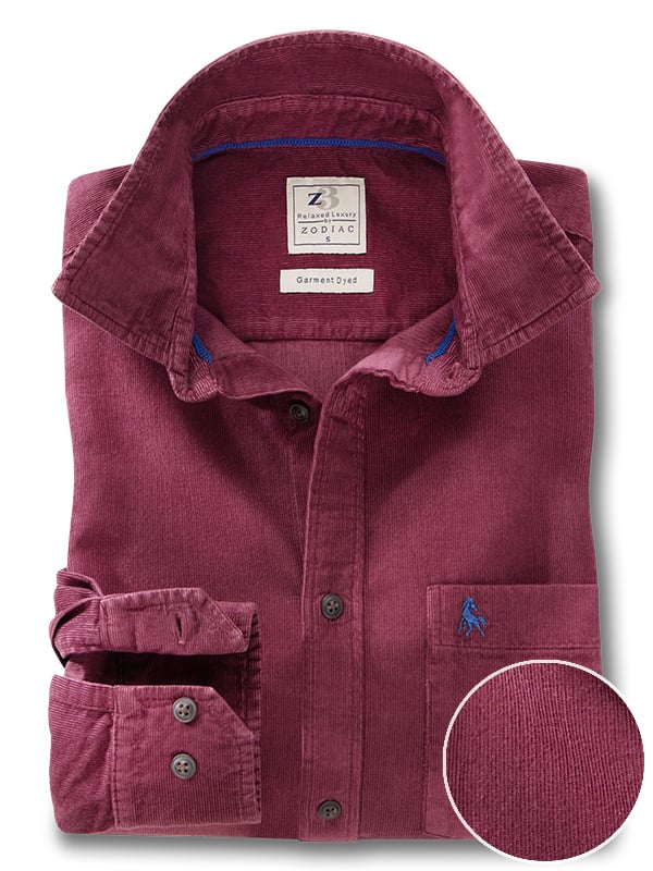 Rooney Corduroy Garment Dyed Maroon Full Sleeve Tailored Fit Casual Cotton Shirt
