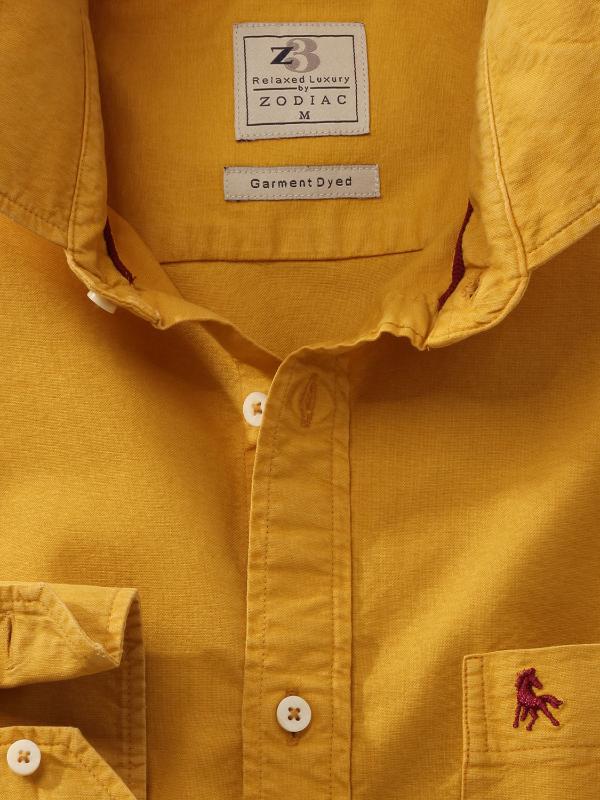 Marbella Mustard Solid Full sleeve single cuff   Cotton Shirt