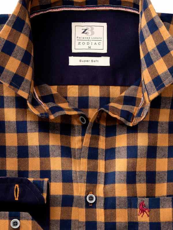 Vesper Mustard Check Full sleeve single cuff Slim Fit  Cotton Shirt
