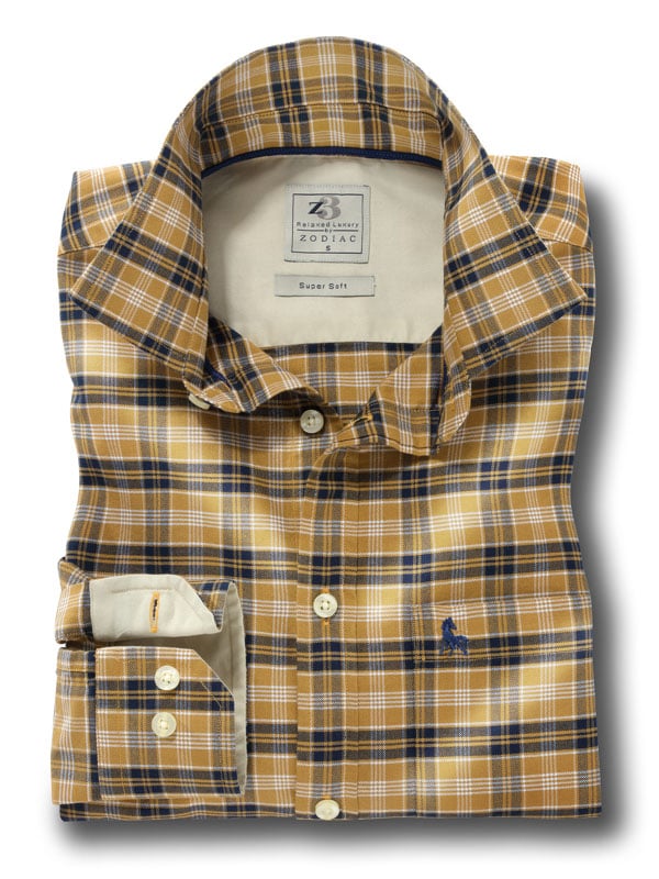Wanaka Mustard Check Full Sleeve Single Cuff Cotton Shirt