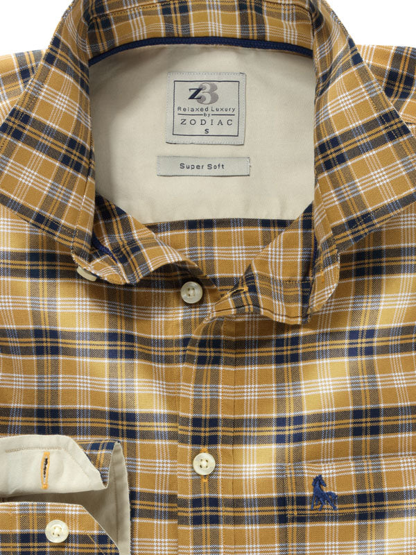 Wanaka Mustard Check Full Sleeve Single Cuff Cotton Shirt