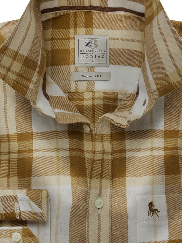 Pendrith Twill Mustard Check Full Sleeve Tailored Fit Casual Cotton Shirt