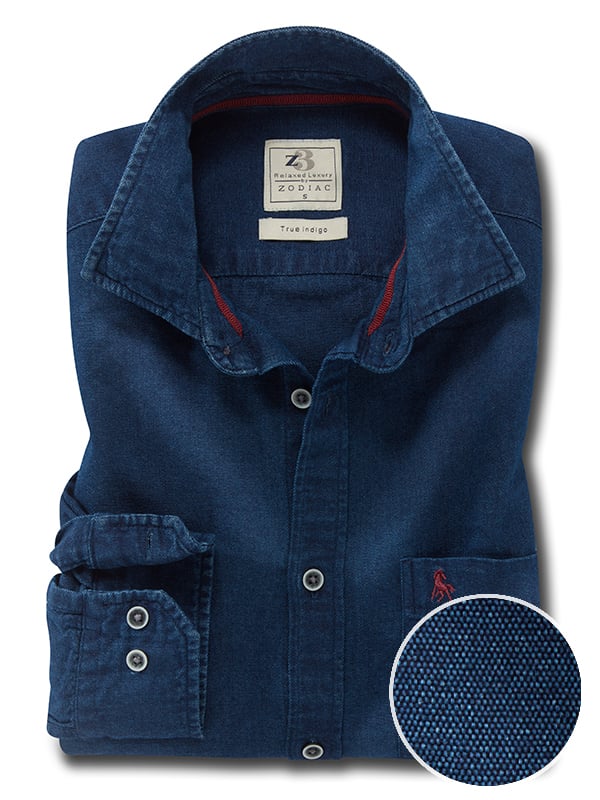 Robert True Indigo Navy Solid Full Sleeve Tailored Fit Casual Cotton Shirt