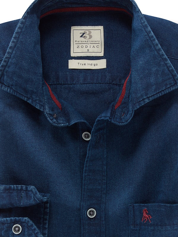 Robert True Indigo Navy Solid Full Sleeve Tailored Fit Casual Cotton Shirt