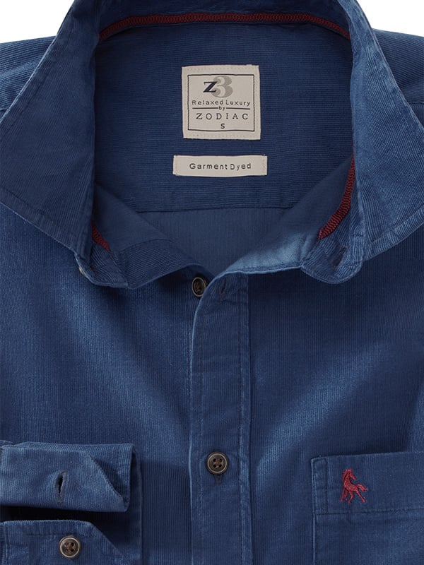 Alcaraz Corduroy Garment Dyed Navy Full Sleeve Tailored Fit Casual Cotton Shirt