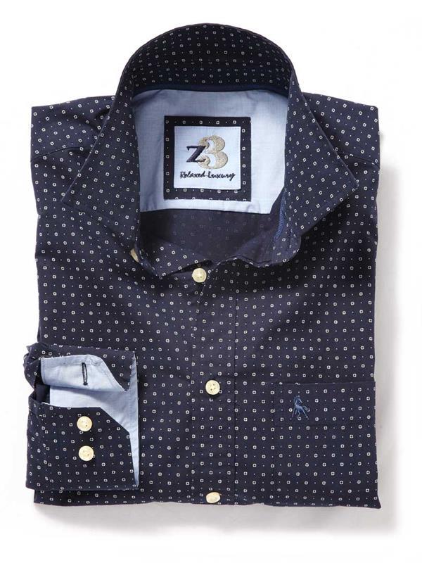 Trinidad Navy Printed Cotton Shirt