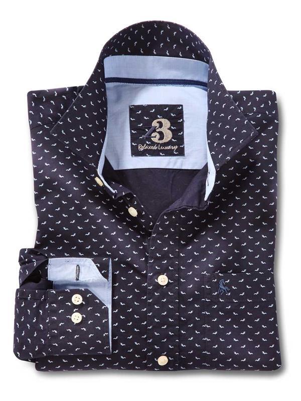 Dove Navy Printed Cotton Shirt