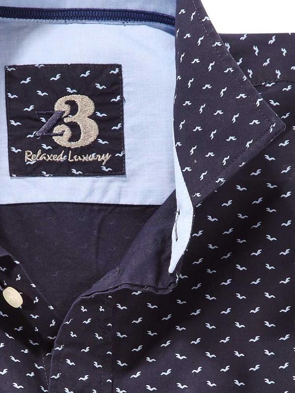 Dove Navy Printed Cotton Shirt