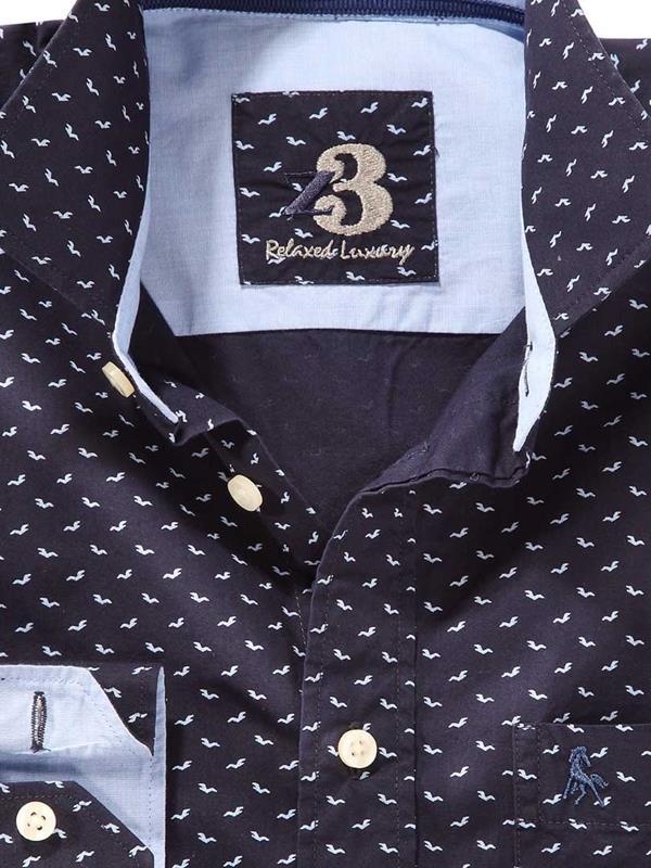 Dove Navy Printed Cotton Shirt