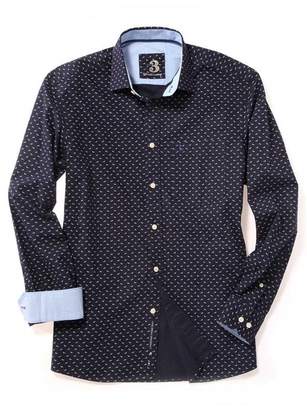 Dove Navy Printed Cotton Shirt
