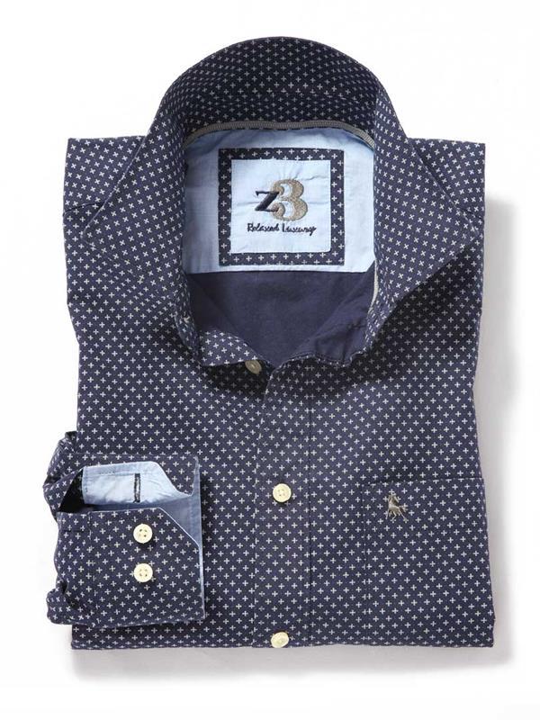 Vincent Navy Printed Cotton Shirt