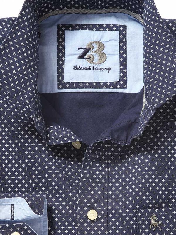 Vincent Navy Printed Cotton Shirt