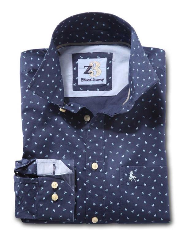 Gallop Navy Printed    Cotton Shirt