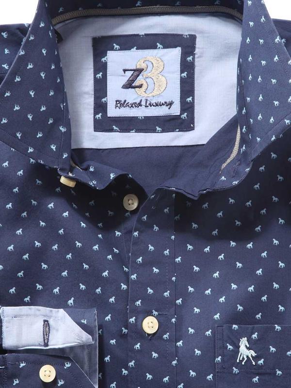 Gallop Navy Printed    Cotton Shirt