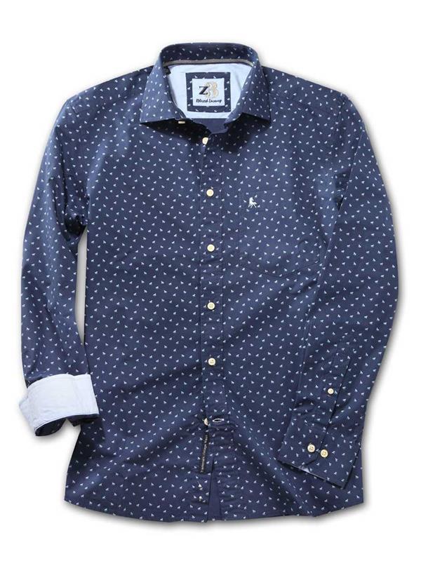 Gallop Navy Printed    Cotton Shirt