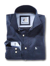 Grut Navy Printed Full sleeve single cuff   Cotton Shirt