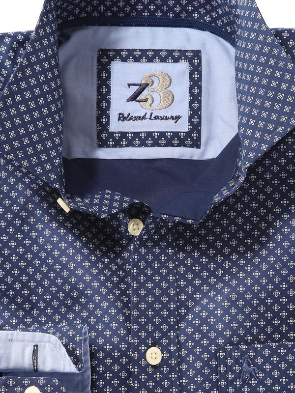 Hefe Navy Printed    Cotton Shirt