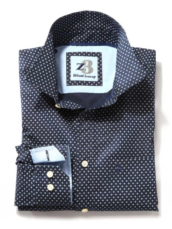 Porter Navy Printed Full sleeve single cuff   Cotton Shirt