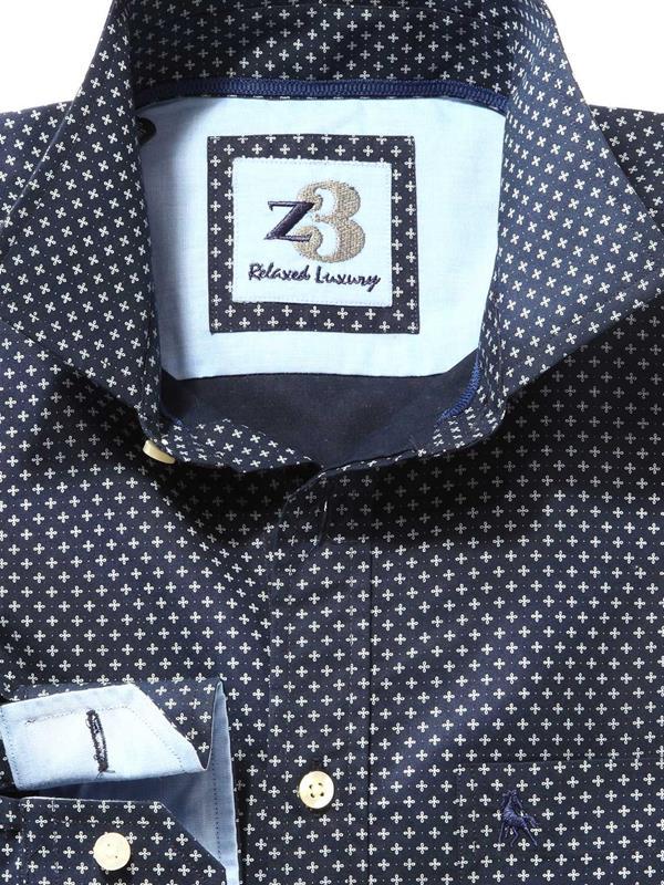 Porter Navy Printed Full sleeve single cuff   Cotton Shirt