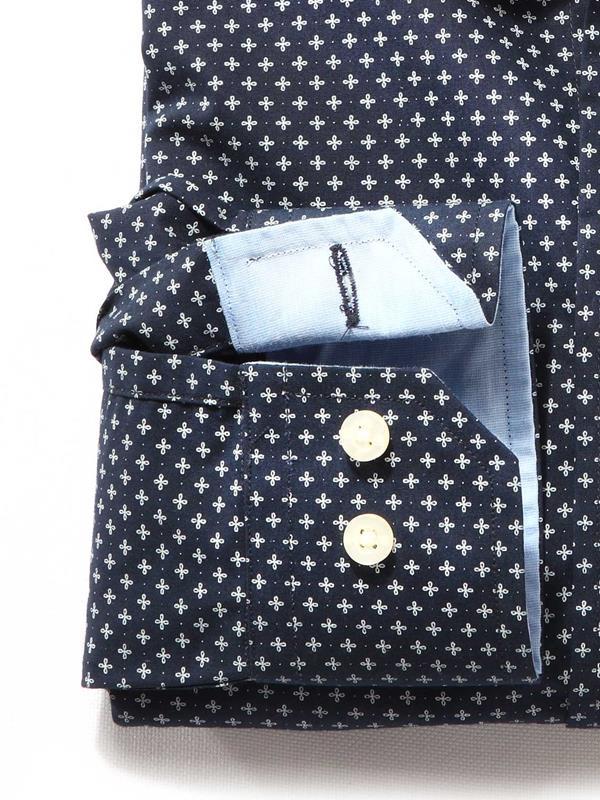 Porter Navy Printed Full sleeve single cuff   Cotton Shirt