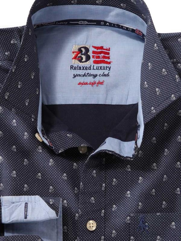 Sail Navy Printed    Cotton Shirt