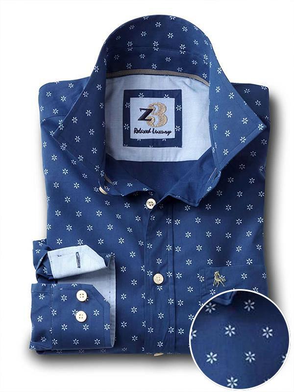 Silva Navy Printed Full sleeve single cuff   Cotton Shirt