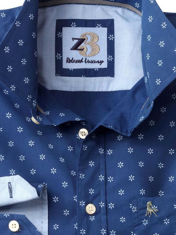 Silva Navy Printed Full sleeve single cuff   Cotton Shirt