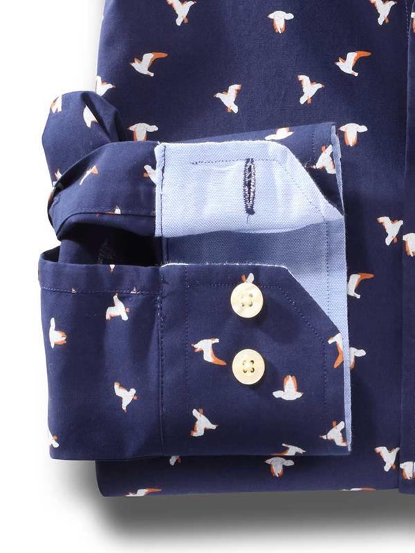 Egret Navy Printed Full sleeve single cuff   Cotton Shirt