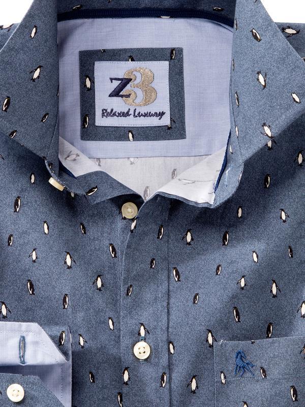 Emperor Navy Printed Full sleeve single cuff   Cotton Shirt