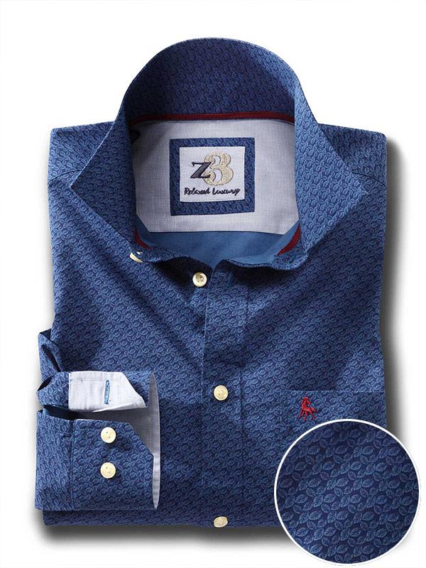 Jefferies Navy Printed Full sleeve single cuff   Cotton Shirt