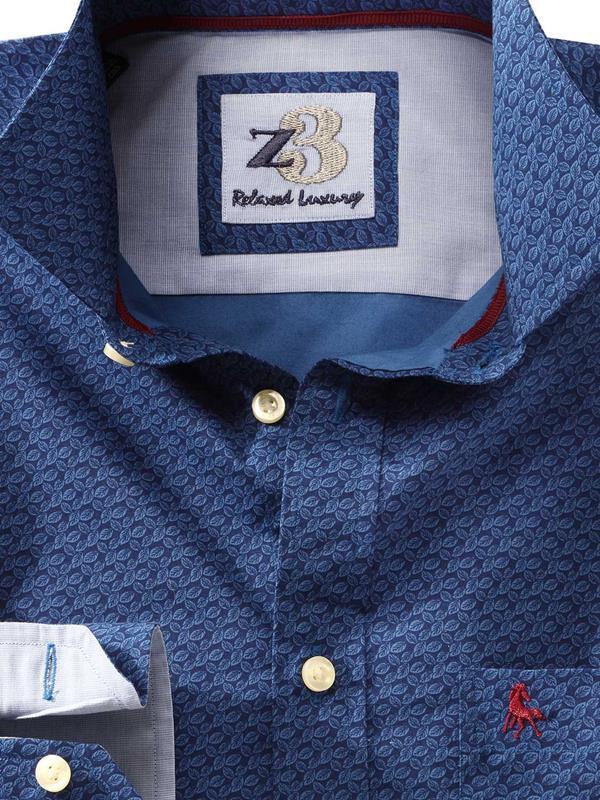 Jefferies Navy Printed Full sleeve single cuff   Cotton Shirt