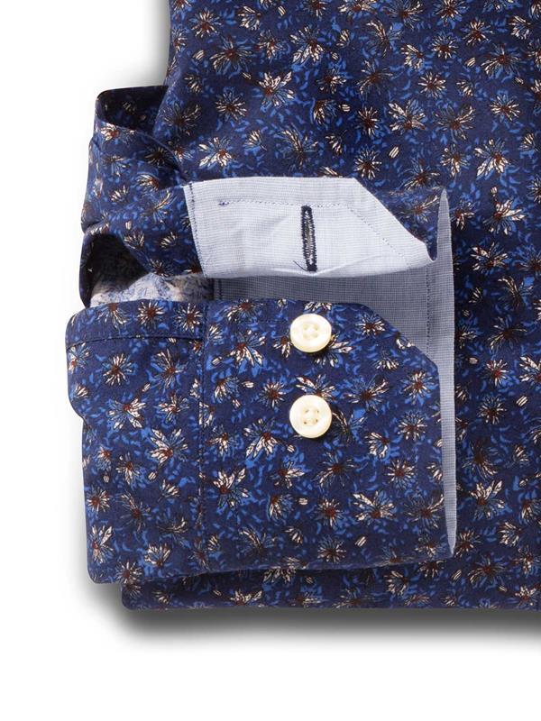 Steven Navy Printed Full sleeve single cuff   Cotton Shirt