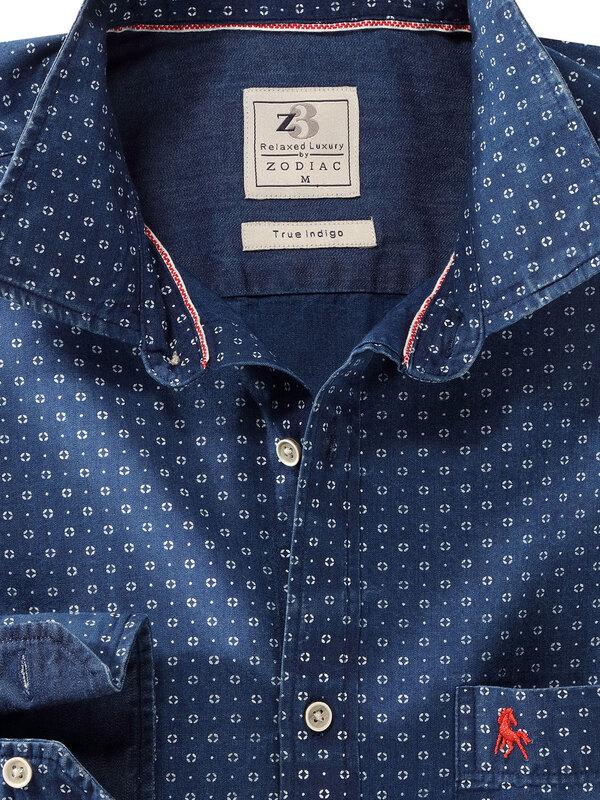 Bronson Navy Printed Full sleeve single cuff   Cotton Shirt